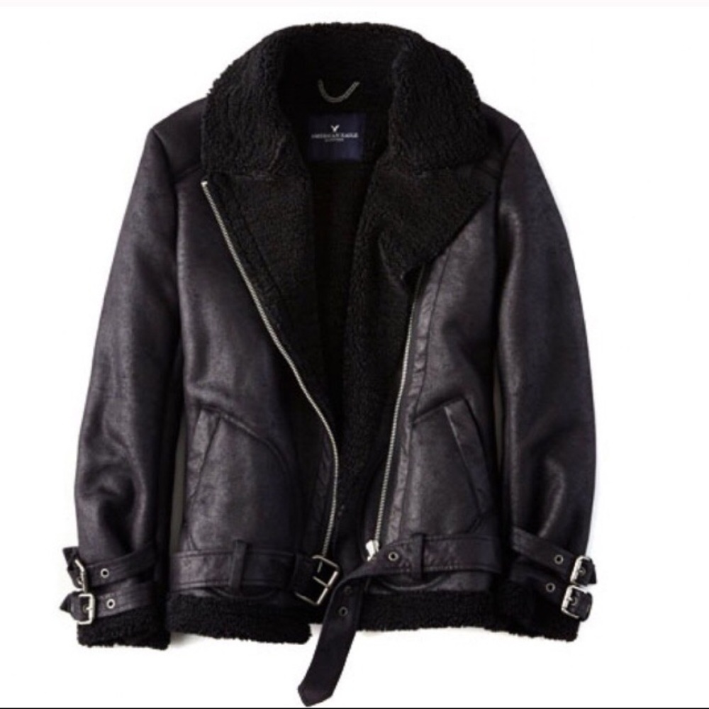 BNWT American eagle black shearling jacket medium